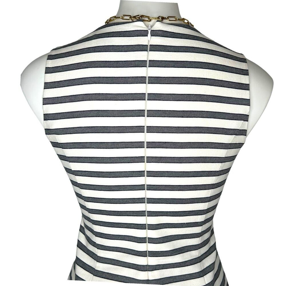 THEORY‎ Striped Fit and Flare Drop Waist Mini Dress Ivory Gray Navy Blue Size 2 - Picture 4 of 11